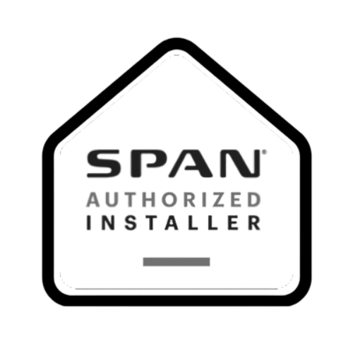 Black logo with a white outline of a house shape. Inside, the text reads "SPAN Authorized Installer" in bold, modern font, conveying professionalism.